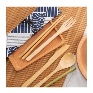 Producto de bambú 100% Juego de cubiertos de bambú natural con logotipo personalizado/Juego de cubiertos de bambú con bolsa El precio más barato - Product Image 4