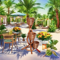 Set Perabot Taman Desain Asia Buatan Tangan, Pot Bunga Rotan Berkualitas Tinggi dan Tahan Lama 3 Buah, Indonesia Parks CV Craftindo