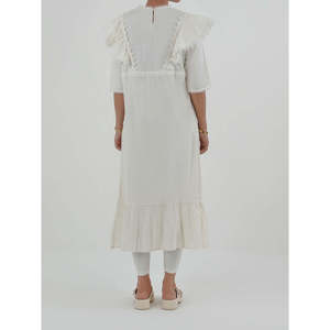 Robe en coton HIDEO, texture régulière, coupe confortable, silhouette ample, col rond, manches trois quarts, taille naturelle, tissu tissé - Product Image 5