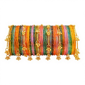 Trendy Bright Multi Traditional Kashmiri Glass <b>Bangles</b> with Emerald Cut Pearl Customized Colors Anniversary Jewellery - Product Image 1