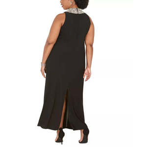 Robe longue fourreau en mousseline noire ornée à col montant pour femme grande taille, taille 20W, taille XL - Product Image 2