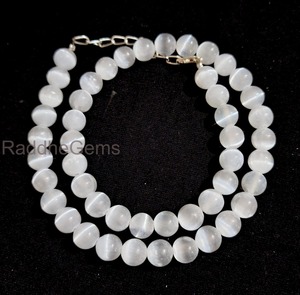 Collier en sélénite naturelle AAA, perles lisses de 8 mm, chaîne en argent sterling plaqué argent, sélénite blanche de haute qualité - Product Image 1