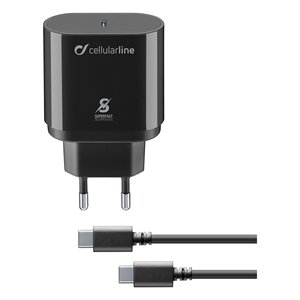 Cellularline Superfast <b>Charger</b> Kit 25W USB <b>Type</b>-<b>C</b> Power Delivery Black With <b>Cable</b> - Product Image 1