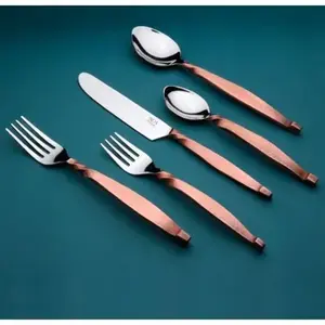 Ensemble de couverts de portabilité en acier inoxydable de haute qualité poignée marron cou torsadé salle à manger essentiel Restaurant vaisselle cuillère - Product Image 3