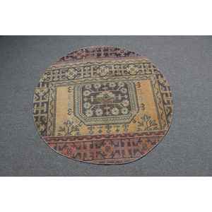 Alfombra Turca Redonda de 3.6x3.7 pies, Alfombra Vintage, Alfombra de Lana con Diseño Floral Marrón y Azul - Product Image 3
