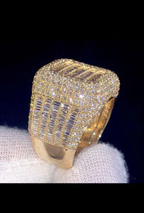 Bague en argent sterling 925 plaqué or sertie de moissanite baguette, bijoux hip-hop personnalisés, 15g, alliance unisexe - Product Image 3