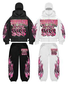 2025 ropa de calle personalizada con capucha holgada y pantalones apilados conjunto de chándales de lavado ácido niños DTG impreso recortado acampanado chándal - Product Image 1