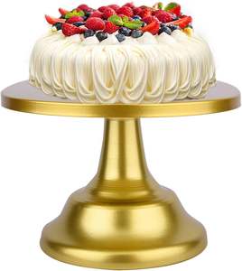 Luxurious Round Shape Nickle Plated Metal <b>Cake</b> Serving <b>Stand</b> <b>Rotating</b> Set for Weddings and Parties-Low Price - Product Image 1
