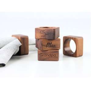 Porte-rond de serviette en bois carré brun foncé naturel pour salle à manger cuisine fête mariages chambre salle de bain table extérieure zone de conception - Product Image 2