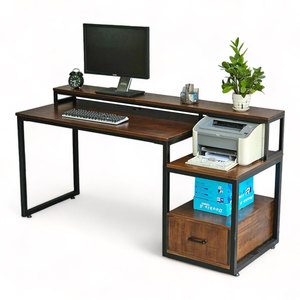 Integrated Printer Shelf 165x60cm Computer <b>Desk</b> with Drawer FD68061 Rubber Wood PC <b>Desk</b> Wooden and Metal <b>Folding</b> Feature - Product Image 1