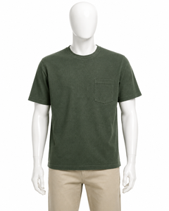 T-shirt court vert olive pour homme, 100 % coton, col rond, manches courtes, décontracté, couleur unie, jersey tricoté - Product Image 3