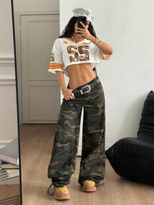 OEM Oversized V-Neck Tshirts for Women Custom Letter Print <b>Drop</b> Shoulder Streetwear Cropped Top Mesh Jersey - Product Image 4