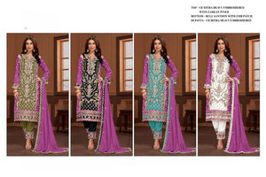 VICHITRA Lourd Brodé Style Traditionnel Semi-Cousu Salwar Kameez Pakistanais pour Toutes les Occasions ZARKAN Design Fait Soie - Product Image 6