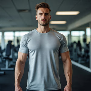 Gym Fitness Wear T-shirts à manches courtes Hommes Col rond Jogging Fitness Wear Shirt Coton Polyester Yoga Wear Tee Shirts Hommes - Product Image 4