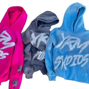 Ensemble de survêtement unisexe délavé effet usé, brodé, pour sports d'hiver, comprenant un sweat à capuche et un pantalon de jogging évasé - Product Image 3