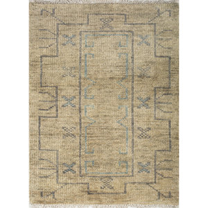 Alfombra de Lana Anudada a Mano Erbe Green, Diseño Geométrico Rectangular para Decoración de Sala de Estar o Pasillo, Tamaño Rectangular 9x12 - SKWL-667 - Product Image 1