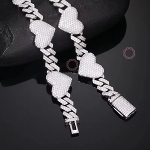 925 24kt เงินสเตอร์ลิงชุบทอง D VVS เพชรโมอิสซาไนต์ธรรมชาติปลูกเพชรแบบฮิปฮอปหัวใจคิวบาสร้อยคอโซ่สำหรับผู้ชาย/ผู้หญิง - Product Image 5