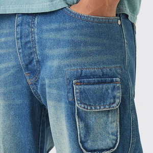 Fabricant en gros de denim, pantalon cargo baggy en denim délavé couleur pierre pour hommes, design personnalisé, coupe droite ample, pantalon cargo en denim - Product Image 4