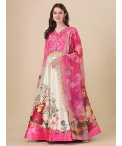 Lahenga y Choli rosa al por mayor para mujeres y niñas, ropa de fiesta de Boda nupcial de terciopelo con lentejuelas - Product Image 4