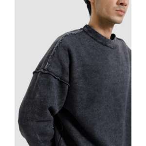 Sweat-shirt tricoté coupe ample avec finition anti-boulochage, détails bruts, style délavé - Product Image 3