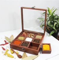 Artisanat brun Designer boîte à épices en bois cuisine et salle à manger grandes 9 boîtes de rangement d'épices 8x8x2 pouces