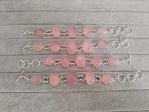 Pulseras galvanizadas de plata de cuarzo rosa natural, regalos para ella, brazalete de Cuarzo Rosa, pulsera ajustable, joyería de mujer - Product Image 3