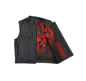 Chaleco de cuero de motocicleta para hombres con bolsillo oculto, cordones ajustables, Chaleco de cuero para motociclistas - Product Image 3