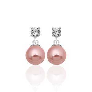 Nouveauté : Boucles d'oreilles en argent sterling 925 avec pierre de zircon de 4 mm et perle de coquille rose de 8 mm, provenant de Turquie - Product Image 2
