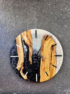 Horloge murale en bois décorative pour la maison personnalisée fabriquée à la main à une face Art déco trois pièces ensemble résine époxy Unique scénique dernier cri - Product Image 6