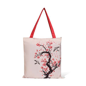 Bolsas de Tela de Algodón con Estampado de Flores de Cerezo, Cierre de Cremallera, Logotipo Personalizable, Ecológicas, Portátiles, para Todas las Estaciones - Product Image 4