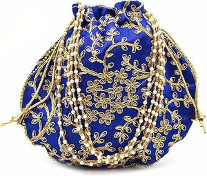 Bolso de Mano Dorado para Novia, Regalo para Damas, Bolso de Muñeca Tradicional Indio con Cordón, Étnico y Personalizable - Product Image 5