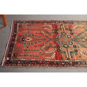 Tapis turc vintage, petit tapis de 3,4 x 9,8 pieds, tapis géométrique orange et vert - Product Image 4