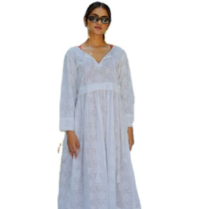 Tela de algodón bordada a la moda, manga 3/4, largo hasta la pantorrilla, ropa de fiesta, vestido largo informal - Product Image 1