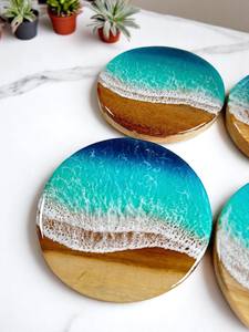 Juego de posavasos de madera y resina de alta calidad, posavasos de piedra de resina epoxi de madera natural duradera para mesas de té, café y comedor - Product Image 3