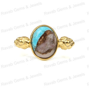 Los más vendidos de las mujeres Vintage 10x14mm forma ovalada hecha a mano genuina Smithsonite cobre 925 plata esterlina 18K oro relleno anillos finos - Product Image 1