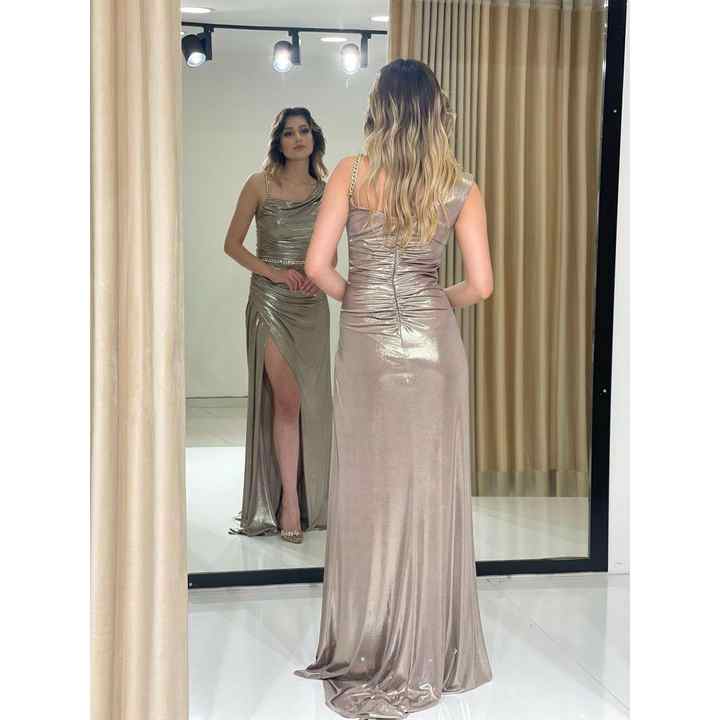 One Shoulder Chain Detailed Draped New Season Evening Dress Alç4006 4006