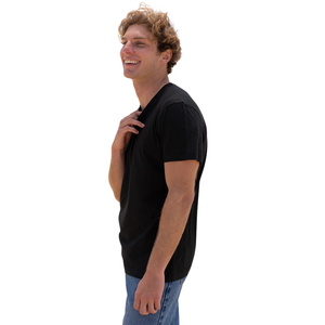 Camiseta de Cuello en V para Hombre, Negra, 100% Algodón Orgánico de Lujo, Preencogida, Certificada por GOTS, Premium, Manga Corta, Transpirable - Product Image 5