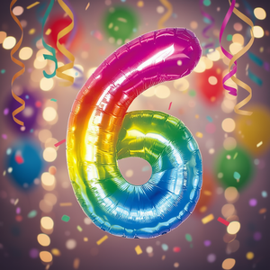 Ballon d'anniversaire multicolore numéro 6 de 100 cm pour décoration de fête - Product Image 3