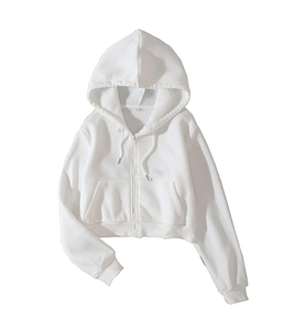 Chaqueta deportiva de algodón cómoda para mujer, holgada, gruesa, con cremallera frontal, transpirable, deportiva, recortada, con capucha - Product Image 1