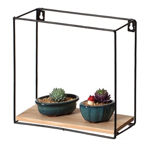 Indian Wholesale Large Square Iron Famed Floating Wall Shelf with Wooden Slabs Used for Bonsai Book Plant Organizer <b>Rack</b> - Product Image 1