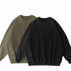 Sweatshirts à col rond en coton éponge français 100% pour hommes, délavés à l'acide, imprimés, en polaire, pour la saison de printemps, surdimensionnés - Product Image 5