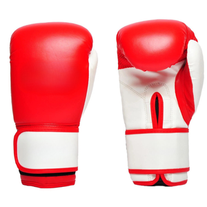 Gants d'entraînement de boxe en cuir PU rouge avec fermeture Velcro au poignet, doigts entièrement couverts, pour adultes de 14 ans et plus - Product Image 1