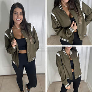 Elegante chaqueta de Letterman para todos los días Trajes casuales Chaqueta de Letterman ligera con botón a presión en la parte delantera - Product Image 5