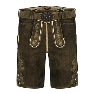 Pantalones cortos de Lederhosen bávaros personalizados de fabricación de fábrica para hombres y mujeres de talla grande patrón frontal plano bordado hecho en Pakistán - Product Image 1