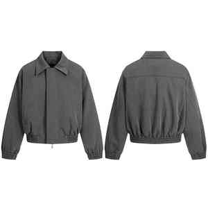 แจ็คเก็ตบอมเบอร์ผู้ชาย คอปก ติดซิป สีเทา สไตล์ลำลอง ทรงหลวม แฟชั่นสตรีทแวร์ - Product Image 3