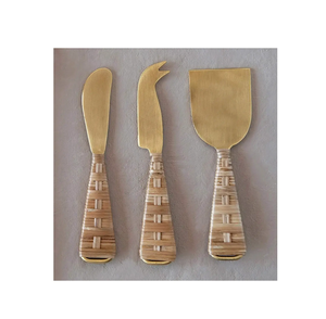 Stainless Steel Cheese Rattan Handle Cutlery Set Cheese Slicer Spreader New Design <b>for</b> Home Party <b>Wedding</b> Used - Product Image 4