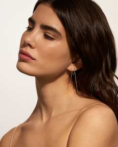 Boucles d'oreilles pendantes géométriques longues en laiton plaqué or vintage élégantes et délicates pour femmes |   Cadeau esthétique - Product Image 2