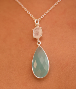 Rainbow Moonstone & Aqua Calcedonia Collar Plata de Ley 925 Cadena de eslabones de moda para compromiso de boda Material principal Plata - Product Image 2