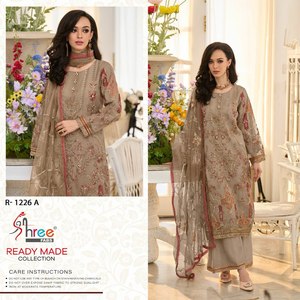 Vente en gros de broderie en soie douce pakistanaise Salwar Kameez chic indien et pakistanais pour les mariages - Product Image 3