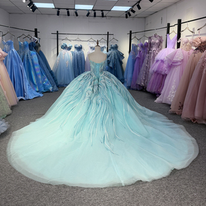 8508 Gorgeous Turquoise Strapless Beading Ball Gown Sweet 16 Girls Quinceanera Dress - Product Image 3